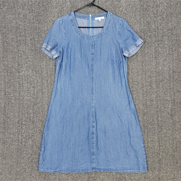 Spense Dress Womens S Blue Chambray Short Sleeve Scoop Neck Knee Length Shift - Picture 1 of 12